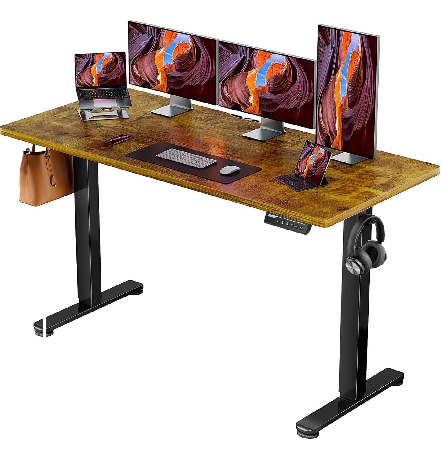 ErGear Electric 71 x 30 inch Standing Desk Workstation, Large Sit Stand up Desk, Memory Computer Home Office Desk, (Vintage Brow