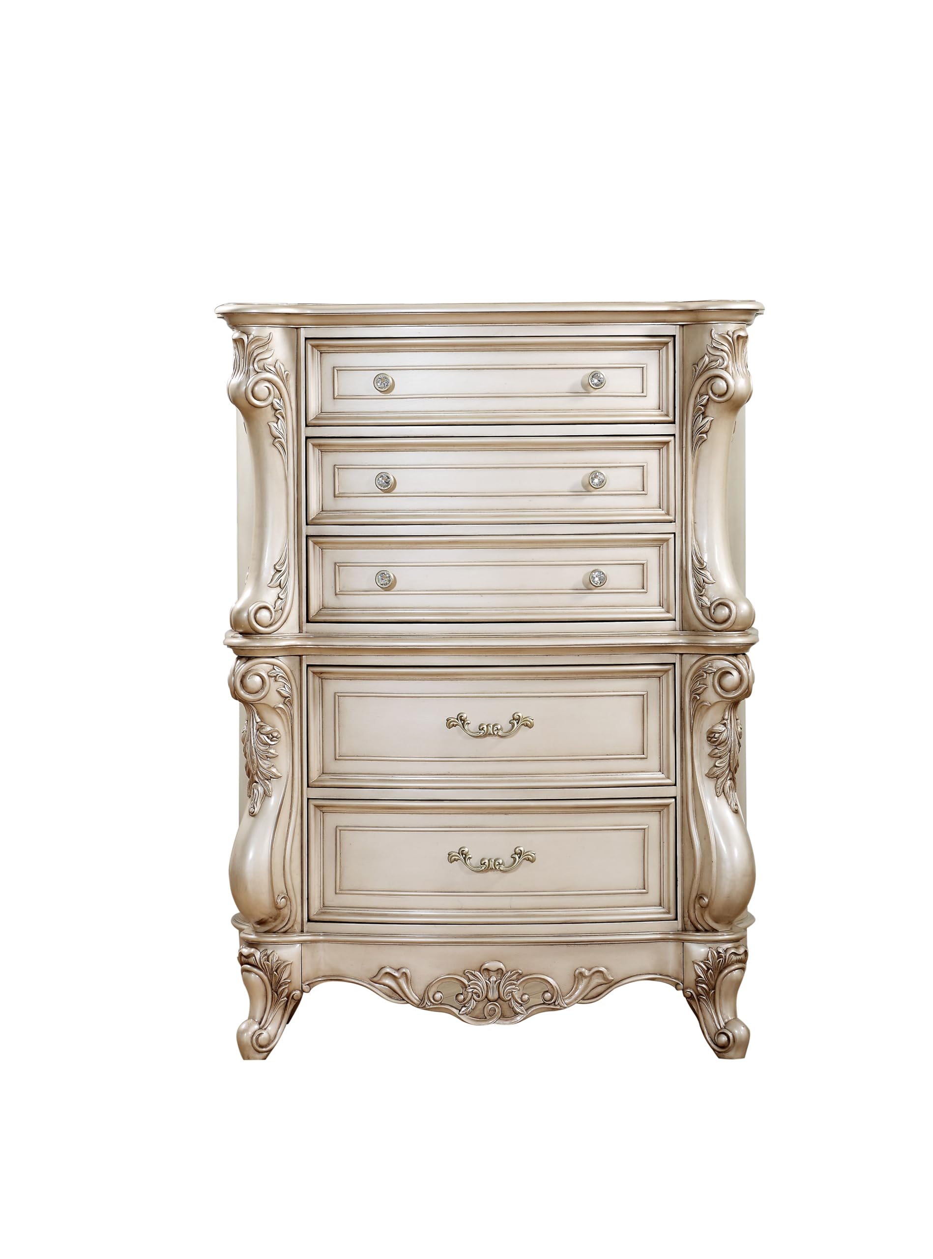 Acme Gorsedd 5-Drawer Wooden Chest in Golden Ivory