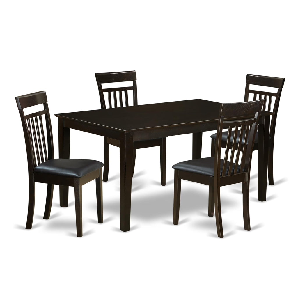 East West Furniture CAP5S-CAP-LC 5 Piece Dining Room Table Set Includes a Rectangle Wooden Table and 4 Faux Leather Kitchen Dining Chairs, 36x60 Inch, Cappuccino