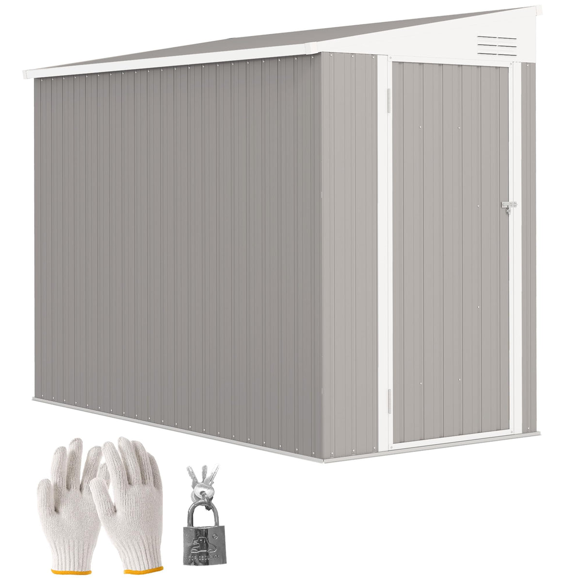 Outsunny 4' X 7.7' Metal Outdoor Storage Shed, Lean To Storage Shed, Garden Tool Storage House With Lockable Door And 2 Air Vent