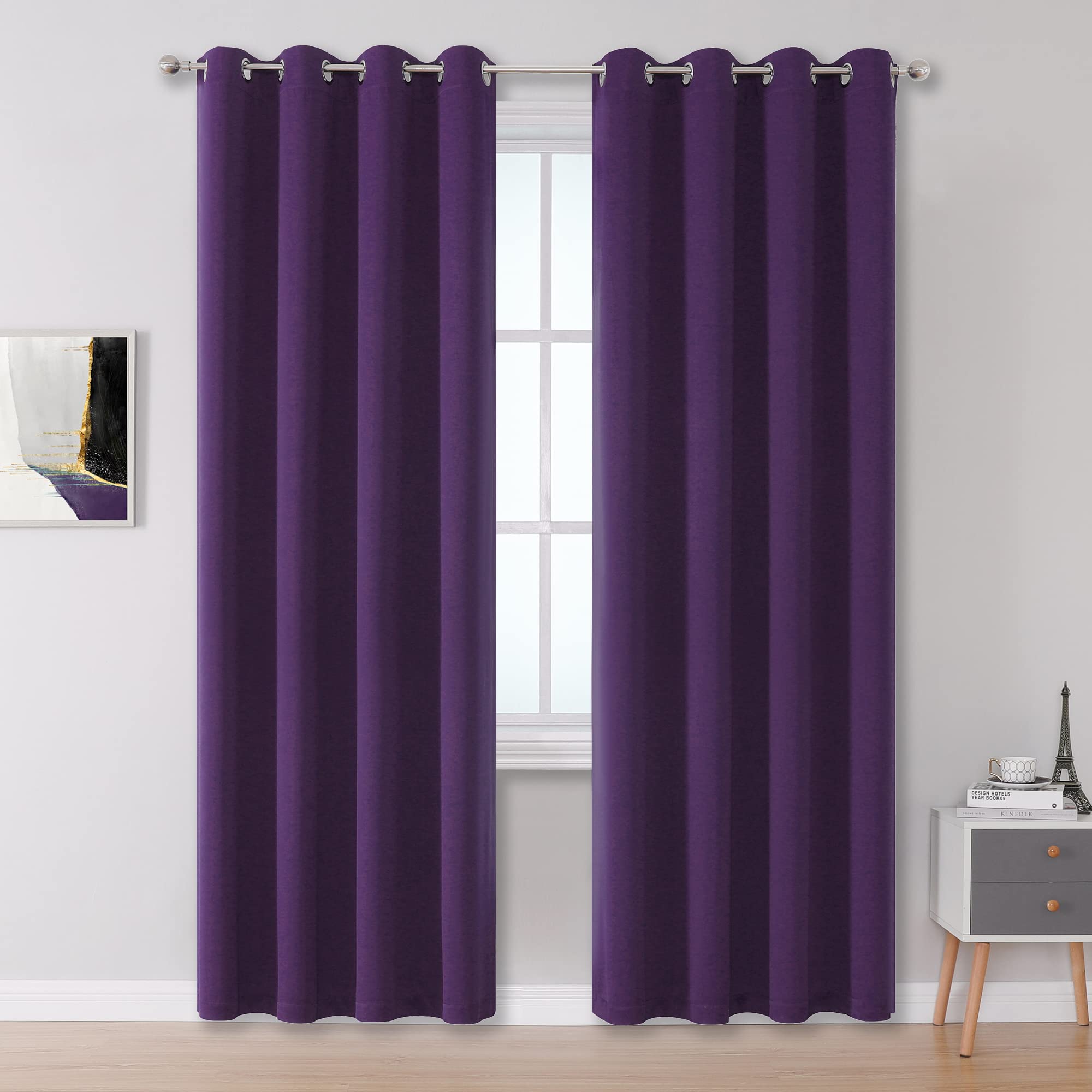 Dualife Purple Blackout Curtain Panels 96 Inches Long 2 Panels Thermal Insulated Room Darkening Curtains For Bedroom Living Room