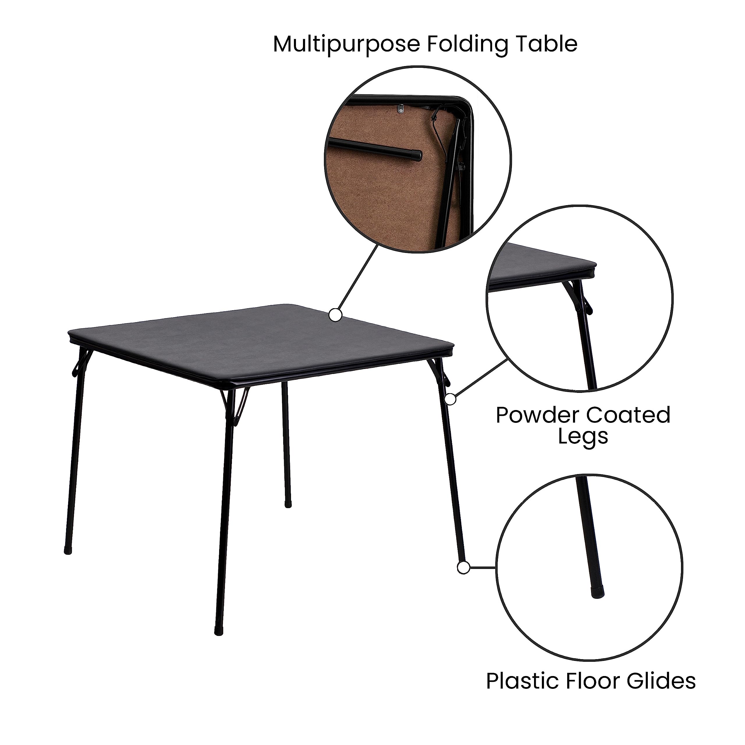 Flash Furniture Madelyn 33.5&quot; Square Folding Multipurpose Card Table with Padded Vinyl Top, Portable Folding Game Table for 4 Players, Black