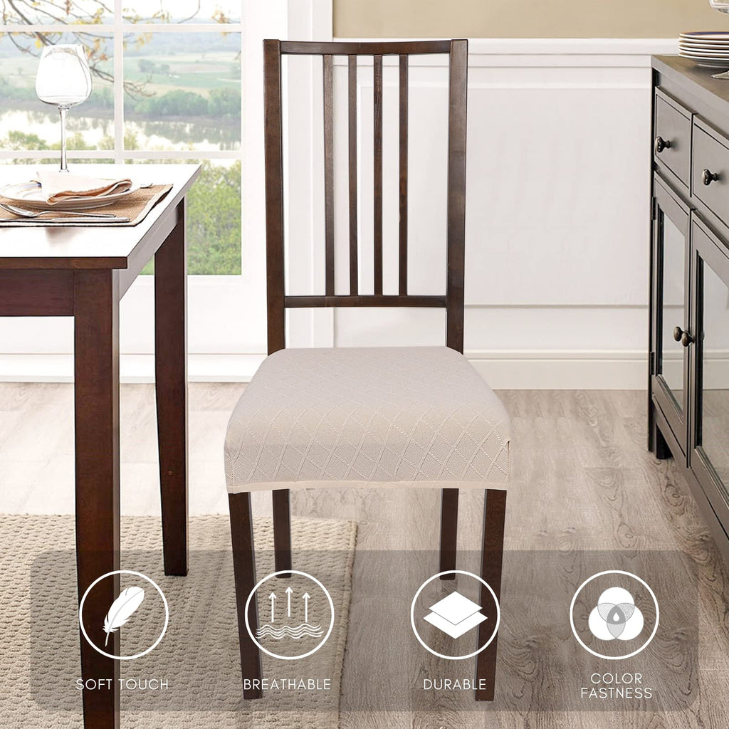 Searchi Stretch Dining Chair Seat Covers Set Of 4, Soft Removable Washable Seat Covers For Dining Chairs, Dining Room Seat Cover Protector (Rear-Covered, Ivory Jacquard)