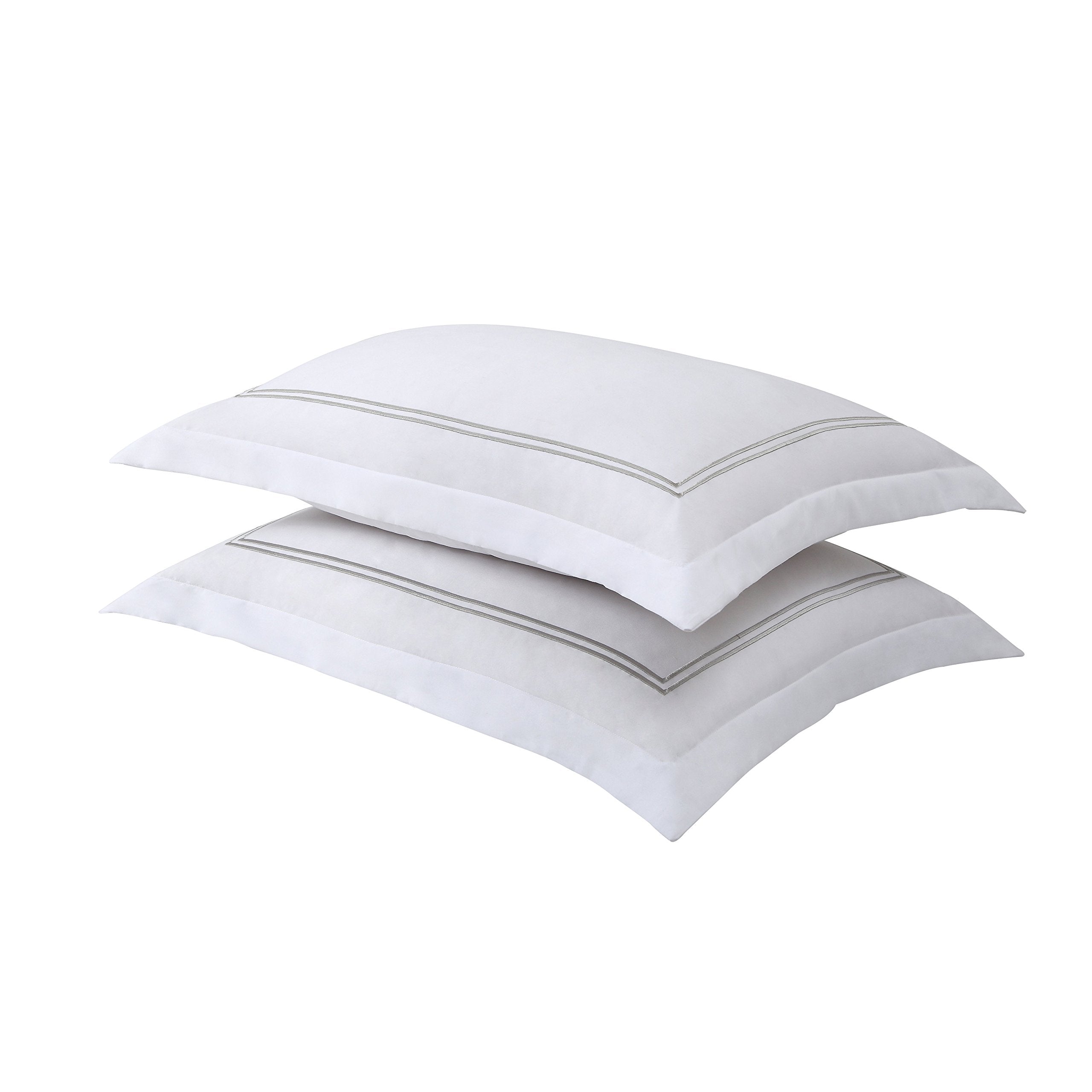 Bed Maker'S Levinsohn Luxury Hotel Tailored Pillow Sham Pair, White With Silver Baratta Stitched Hem (2 Pack) Standard