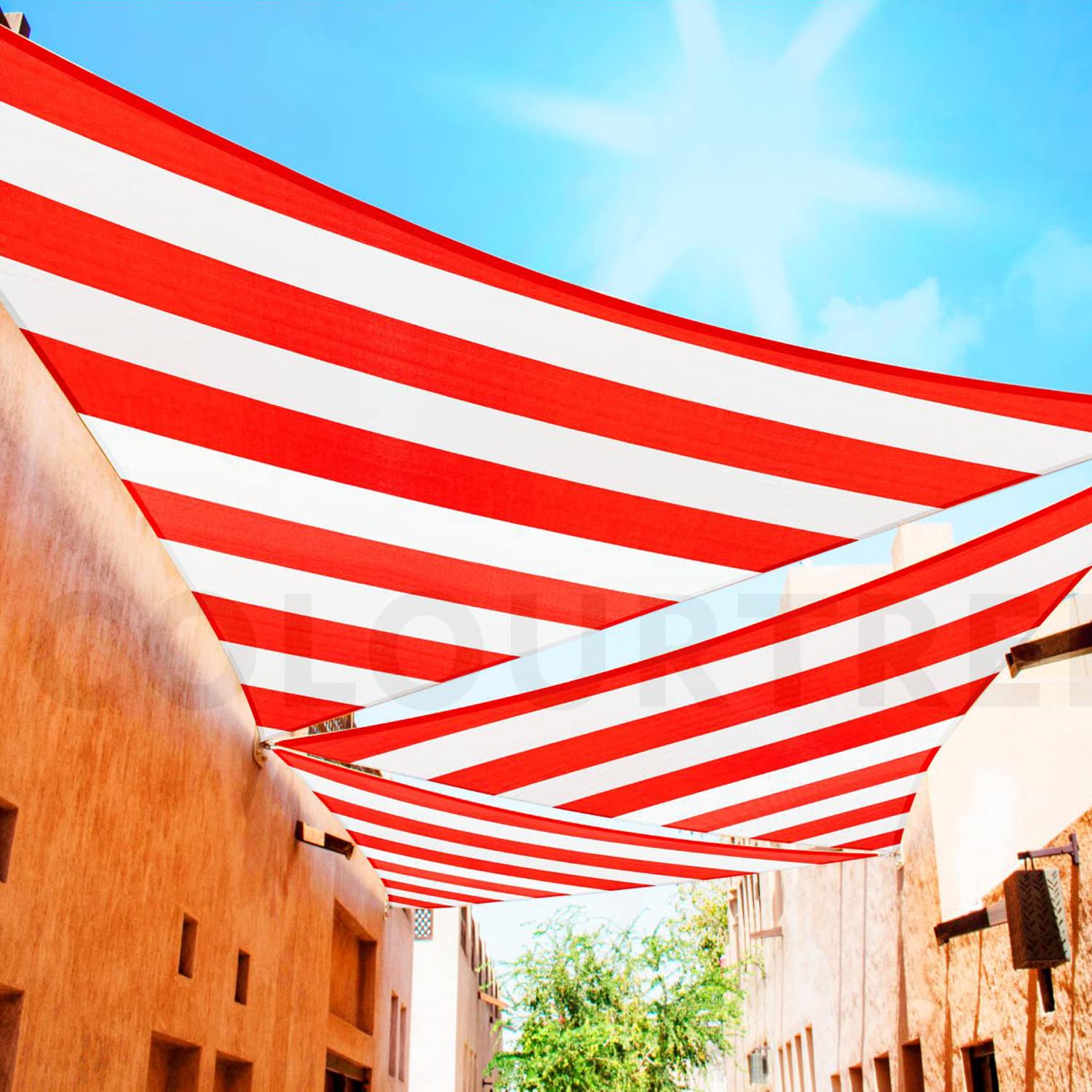 Colourtree Ctapt12 Custom Size Order To Make 6' X 6' X 6' Red & White Stripes Triangle Sun Shade Sail Canopy Mesh Fabric Uv Bloc