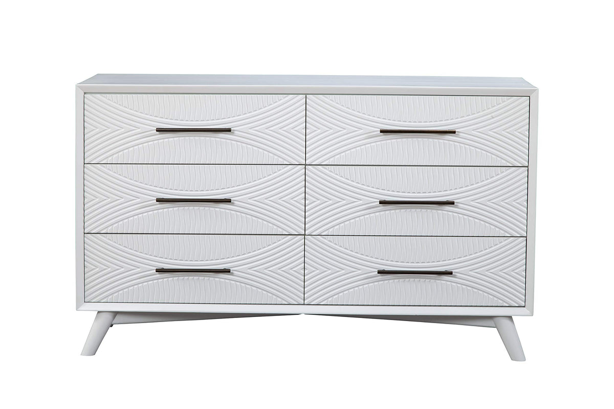 Benjara Mahogany Wood Dresser With Splayed Legs, White
