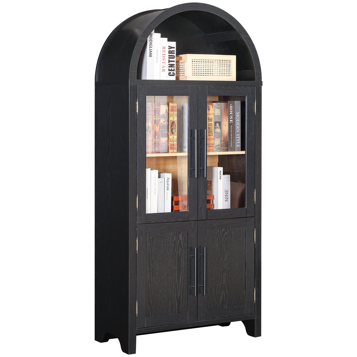 Fusunbao 71 ' Farmhouse Tall Arched Pantry Storage Cabinet & Display Cabinet With Glass Doors,China Cabint, Curio Bookshelf For