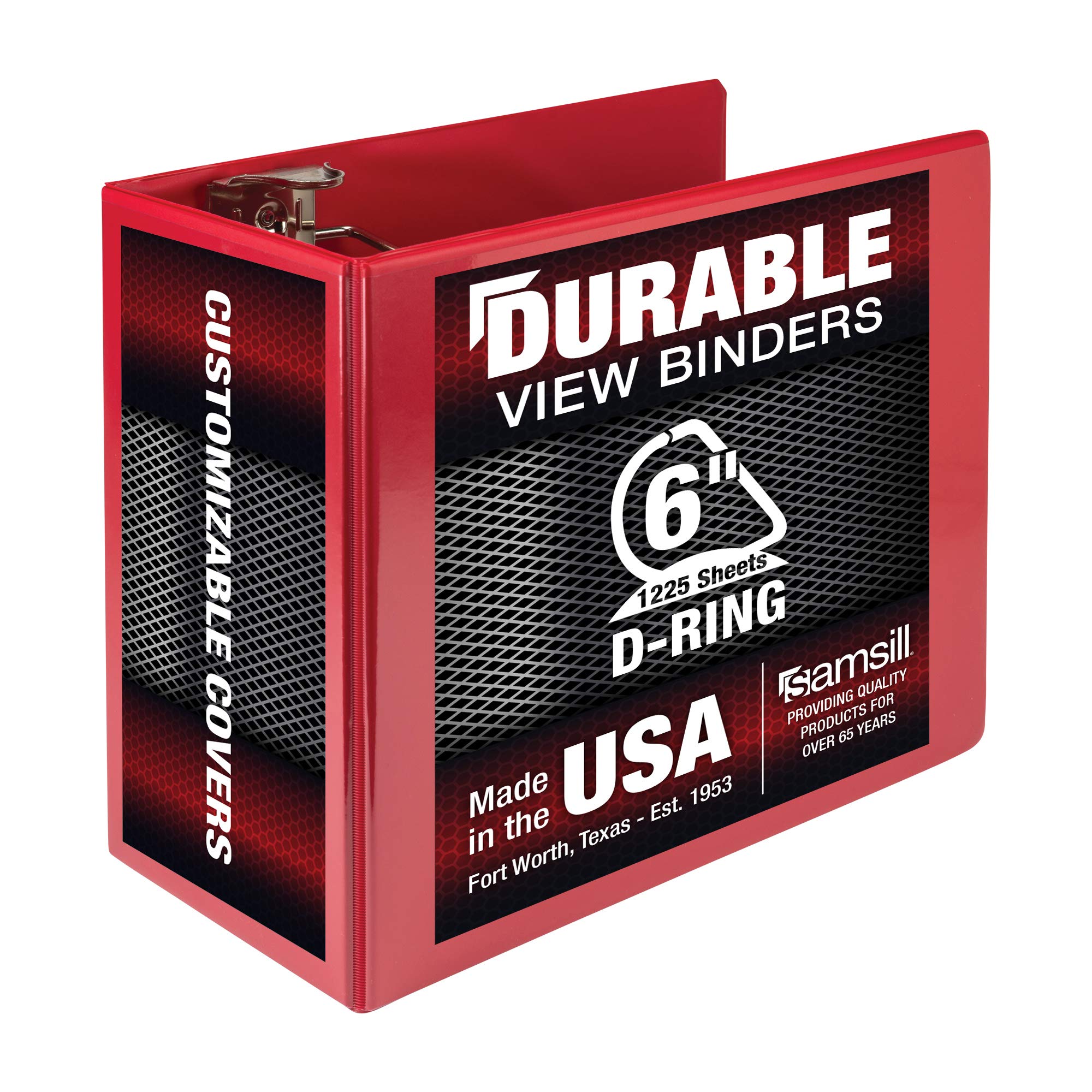 Samsill Durable 6 Inch Binder, Made In The Usa, Locking D Ring Binder, Customizable Clear View Cover, Red, Holds 1225 Pages
