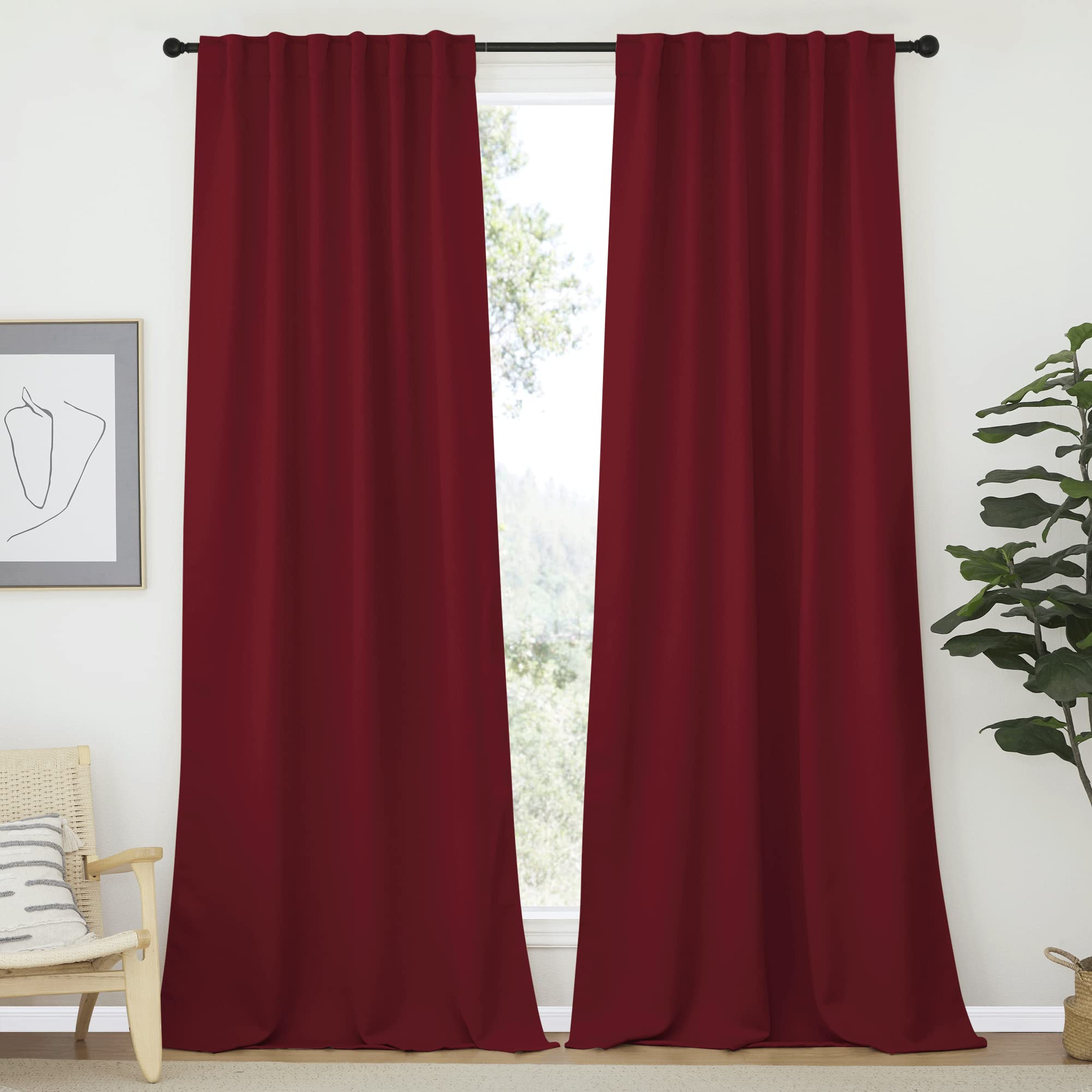 Nicetown Christmas Curtains Blackout Draperies Panels - (Red Color) 52' X 108', 2 Panels, Decoration Thermal Insulated Blackou