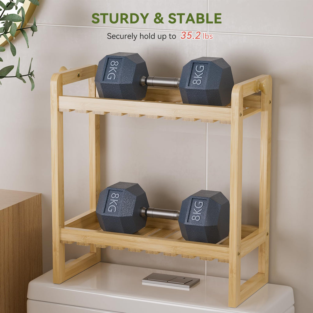 Amazerbath Bamboo Over The Toilet Storage Shelf - 2-Tier Bathroom Organizers And Storage Shelves, 2 In 1 Dual Stable Above Over Toilet Bathroom Shelf Home Storage Rack For Small Bathroom, Space Saver