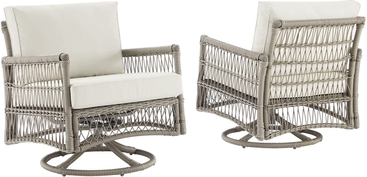 Crosley Furniture Ko70435Dw-Cr Thatcher Outdoor Wicker 2-Piece Swivel Rocker Chair Set, Driftwood With Creme Cushions