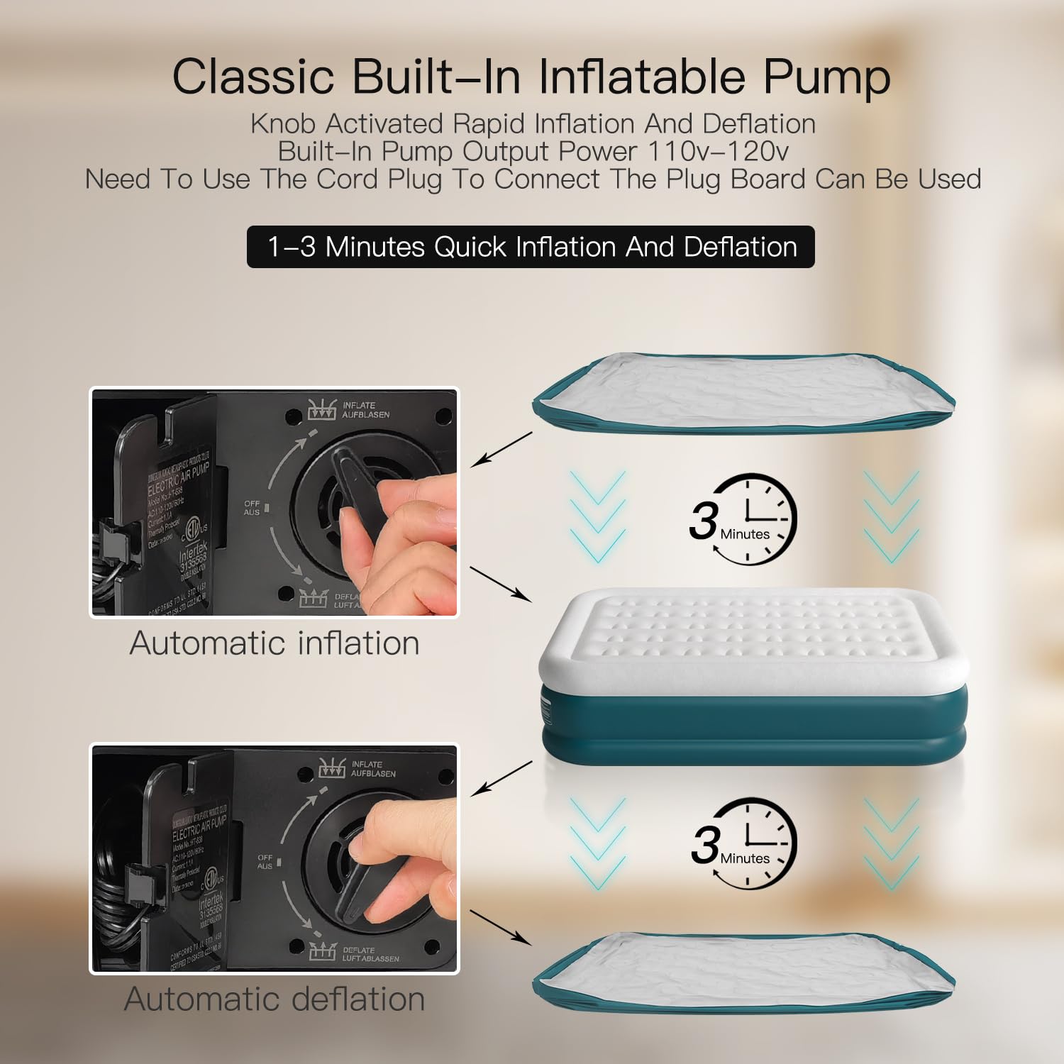 Lavisx Queen Air Mattress With Built In Pump 18 Inch High Queen Air Mattress 1-3 Minutes Fast Self Inflating Air Mattress 1 Butt