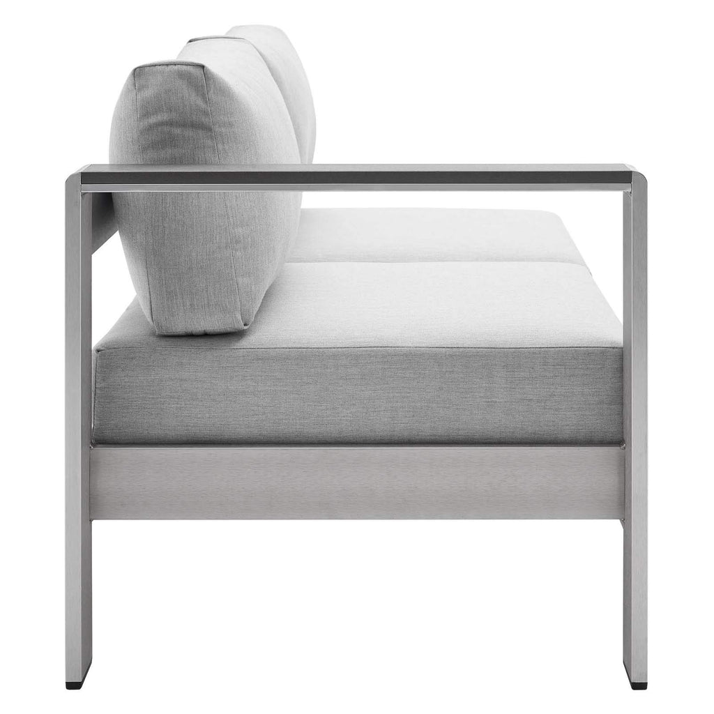 Modway Shore Sunbrella® Fabric Aluminum Outdoor Patio Left-Arm Loveseat In Silver Gray