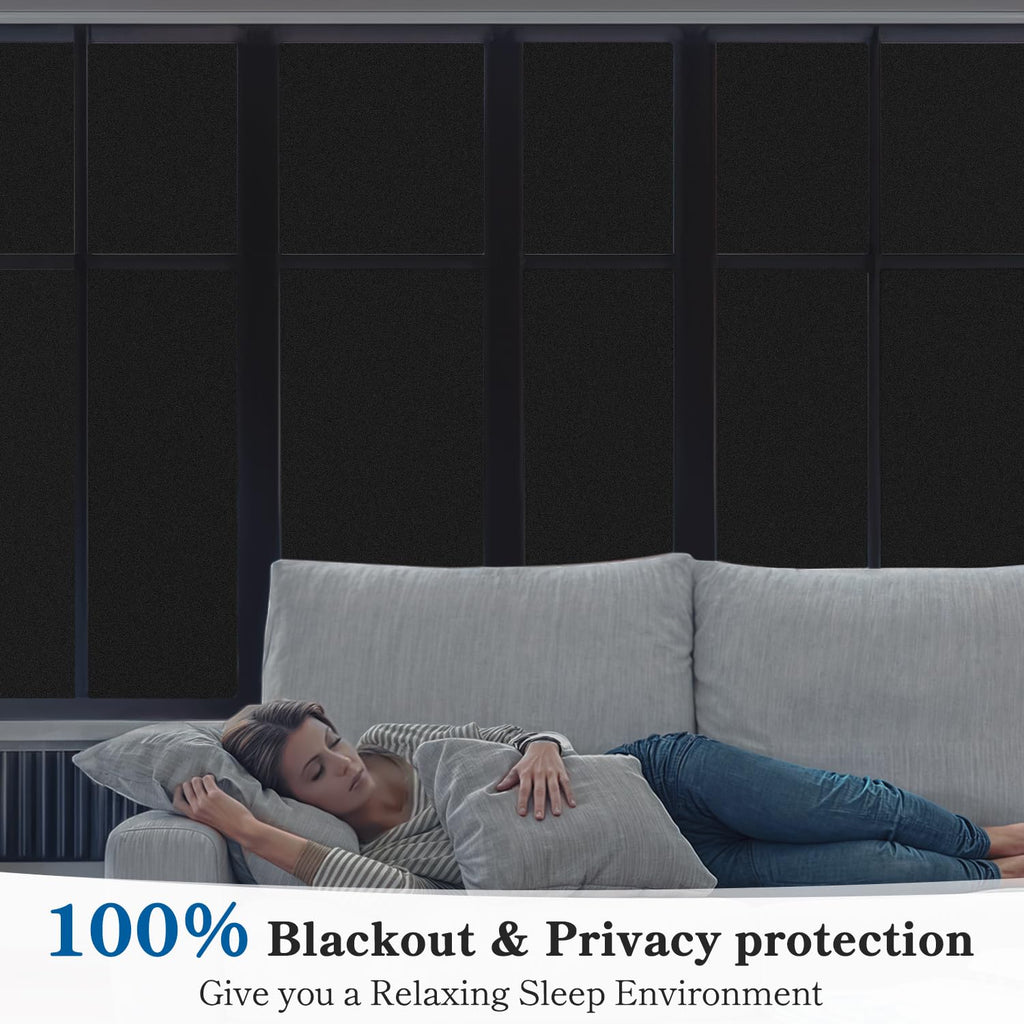 Duofire Blackout Window Film Completely Light Blocking Privacy Window Film Room Darkening Frosted Tint Film For Day Sleep, Non A