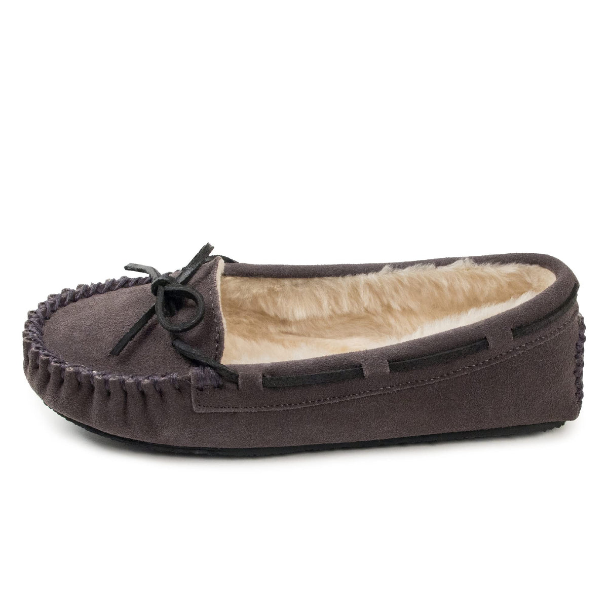 Minnetonka Womens Cally Wide Moccasin, Grey, Size 6 Wide