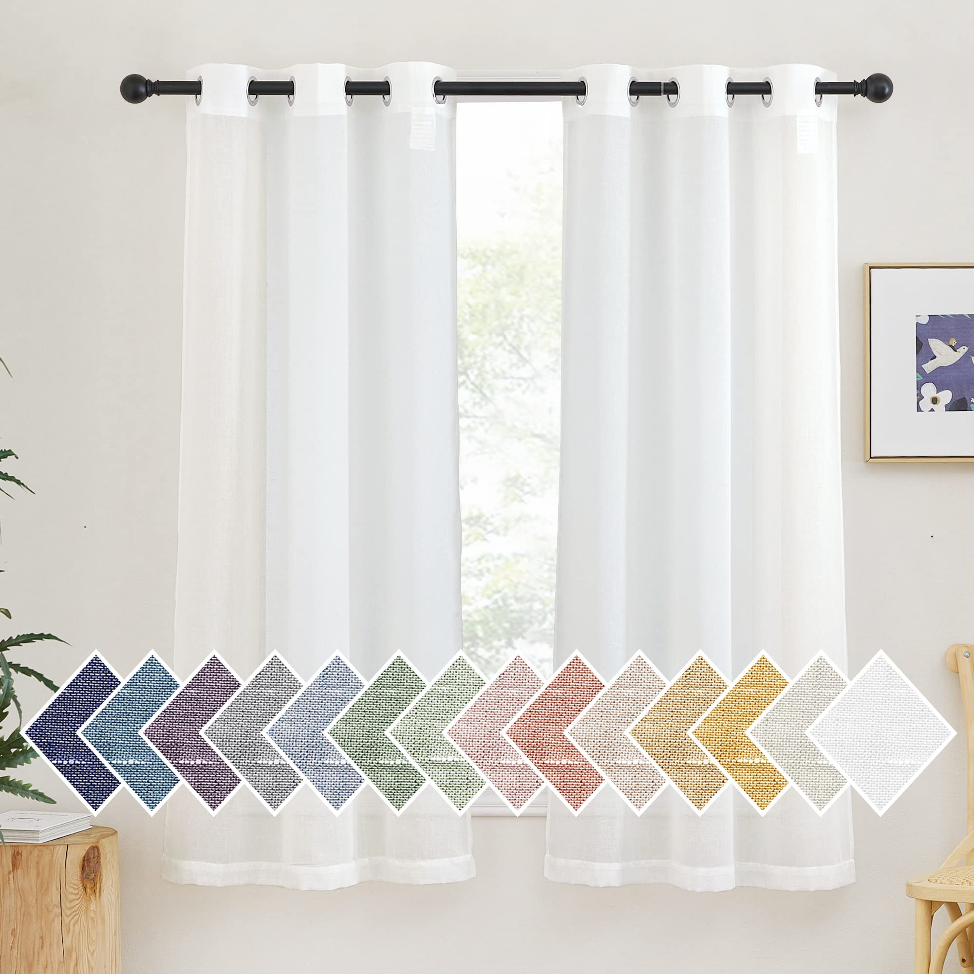 Nicetown Linen Curtains For Bedroom 63 Inch Long, Grommet Semitransparent Flax Sheer Window Curtains & Drapes Privacy With Light