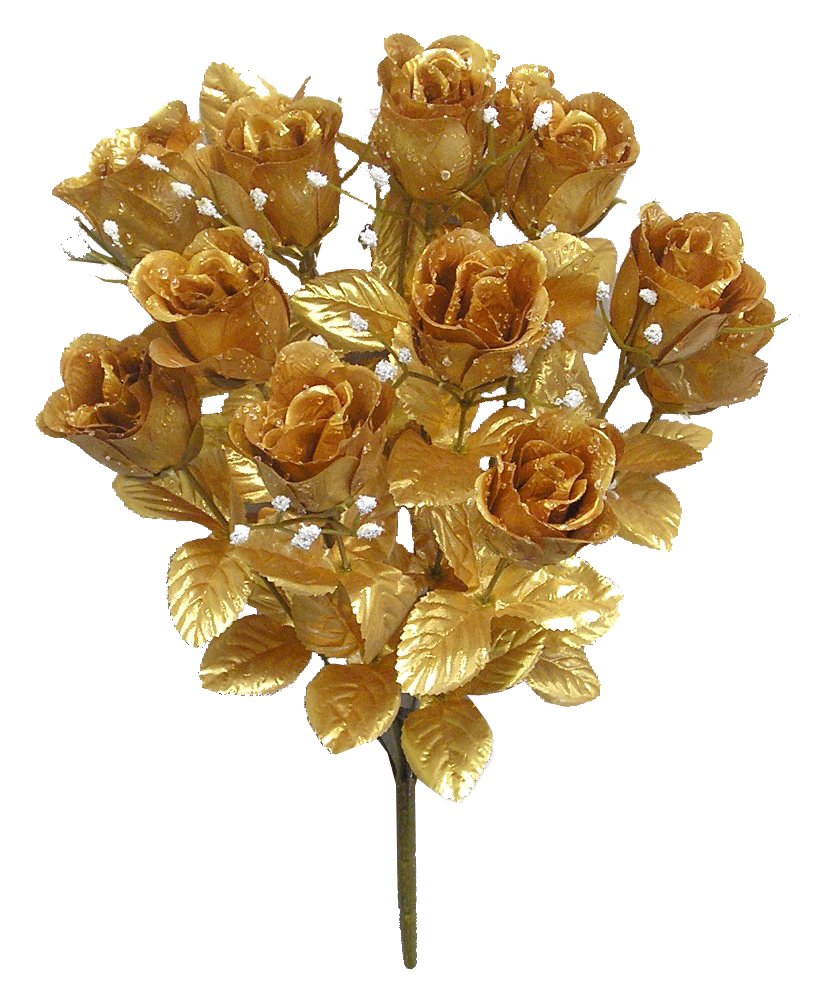 Admired By Nature 14 Stem Artificial Flowers Roses Bloom Bush Spring Faux Flower Arrangement for Outdoor & Indoor Wedding Home D