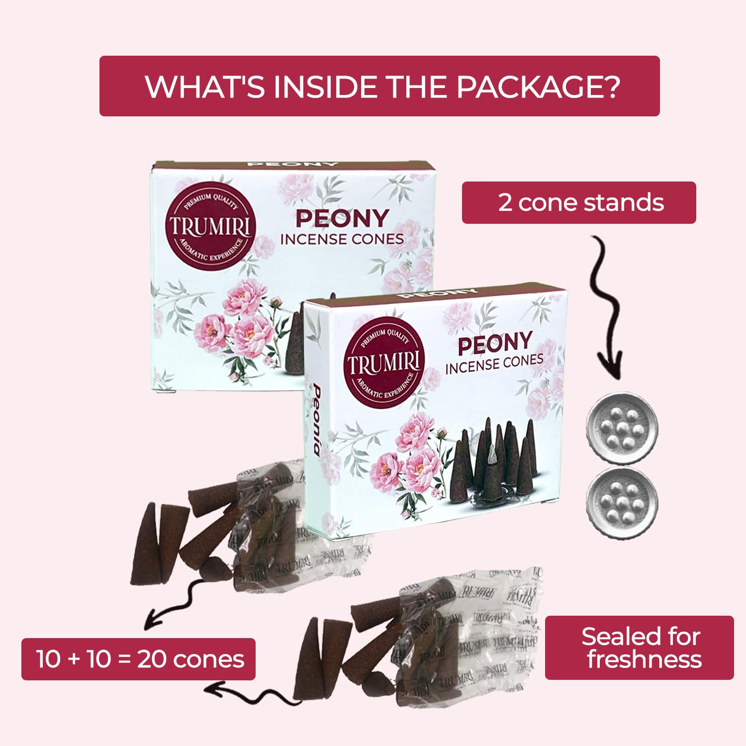 Peony Incense Cones - Total 20 Cone Incense - Dual Pack Of 10 Insence Cones - Incense Cones Scented - Cone Incense Scents - Inse