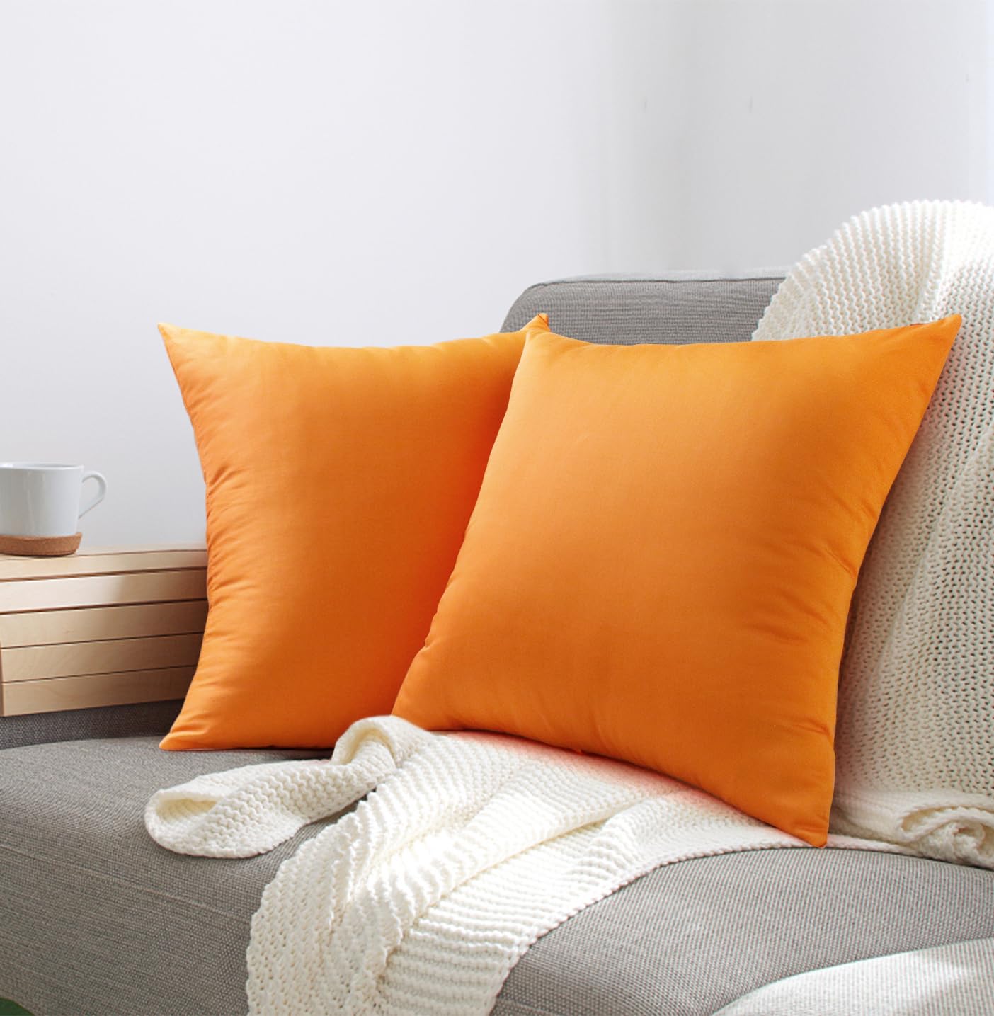 Thmyo 4-Pack 100% Cotton Comfortable Solid Decorative Throw Pillow Case, Square Cushion Cover Pillowcase Sublimation Blank Pillow Covers Diy Throw Pillowcase For Sofa(20X20 Inch/ 50X50Cm,Fall Orange)