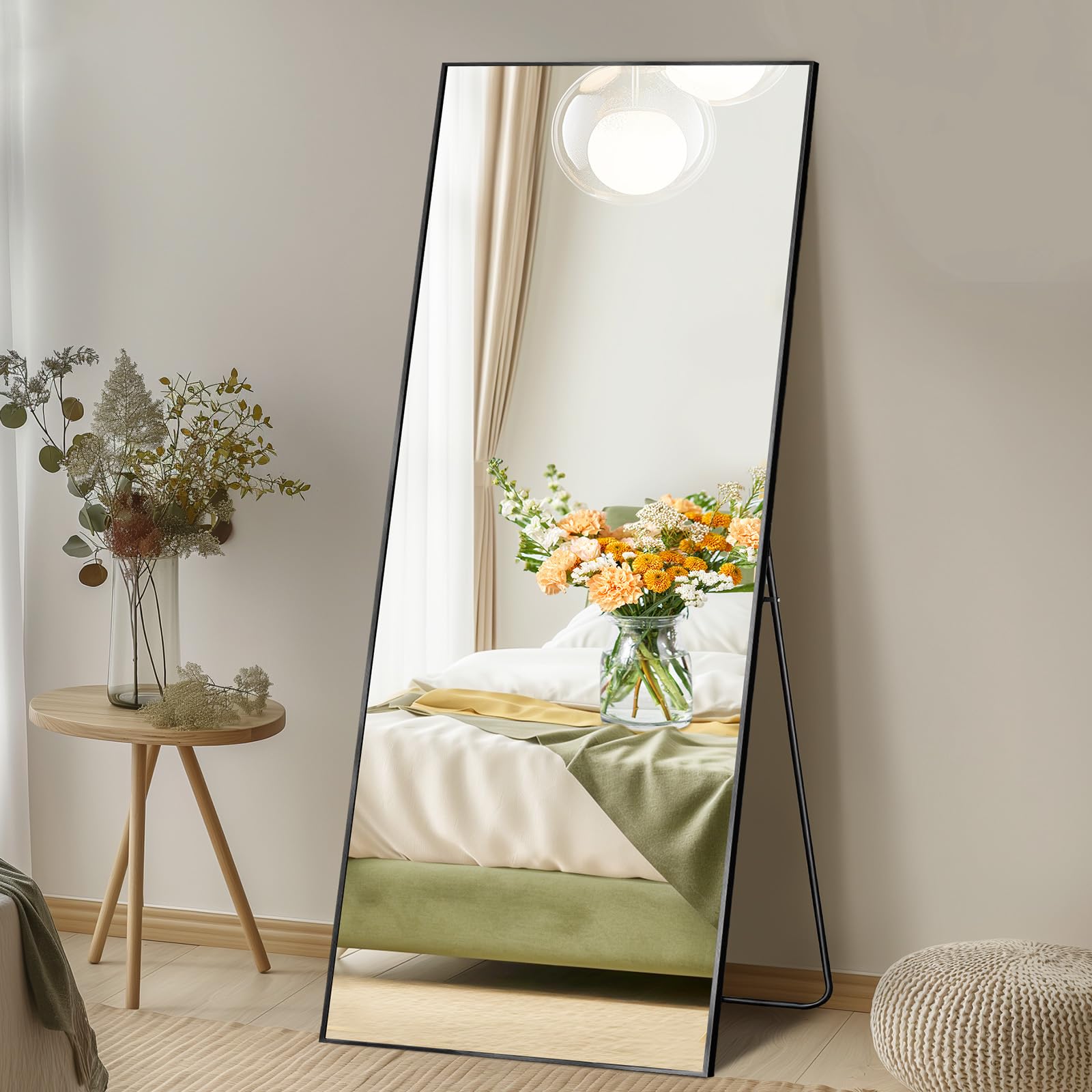 DUMOS Full Length Mirror with Stand 58x19 Floor Standing Aluminum Frame for Bedroom Body Hanging Leaning Modern Simple Home Deco
