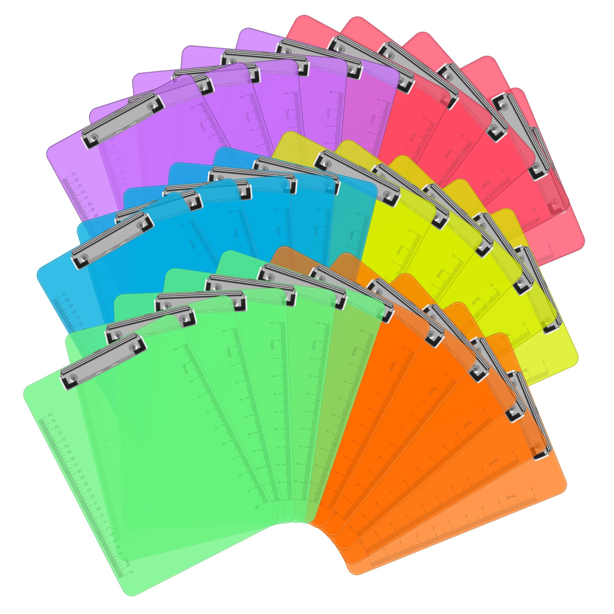Plastic Clipboards, Pandri 30 Pack Clear Colored Clipboards, Low Profile Clip Board 12.5 X 9 Inch Standard Letter Size, Office S