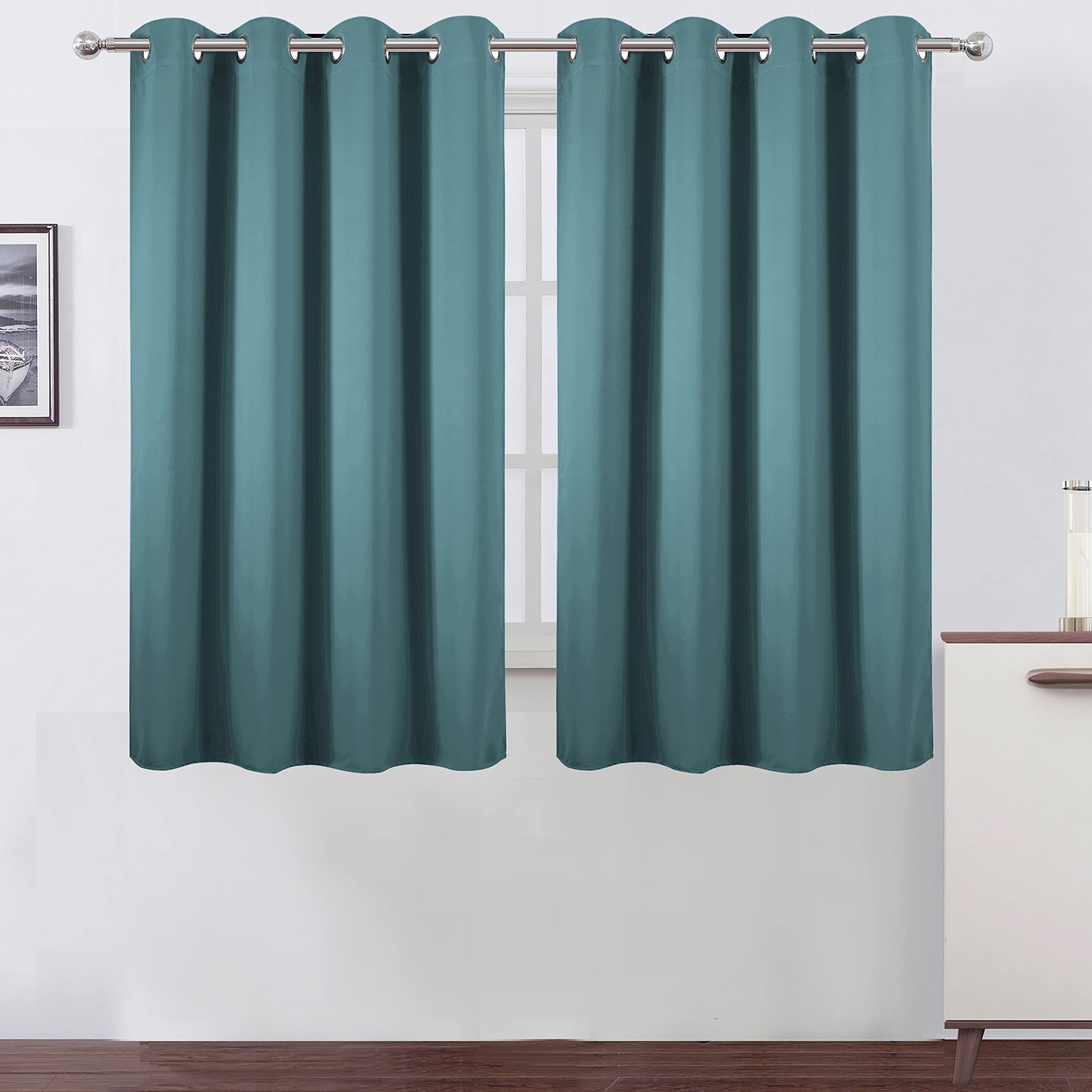 Lemomo Sea Teal Thermal Blackout Curtains/52 X 54 Inch/Set Of 2 Panels Room Darkening Curtains For Bedroom