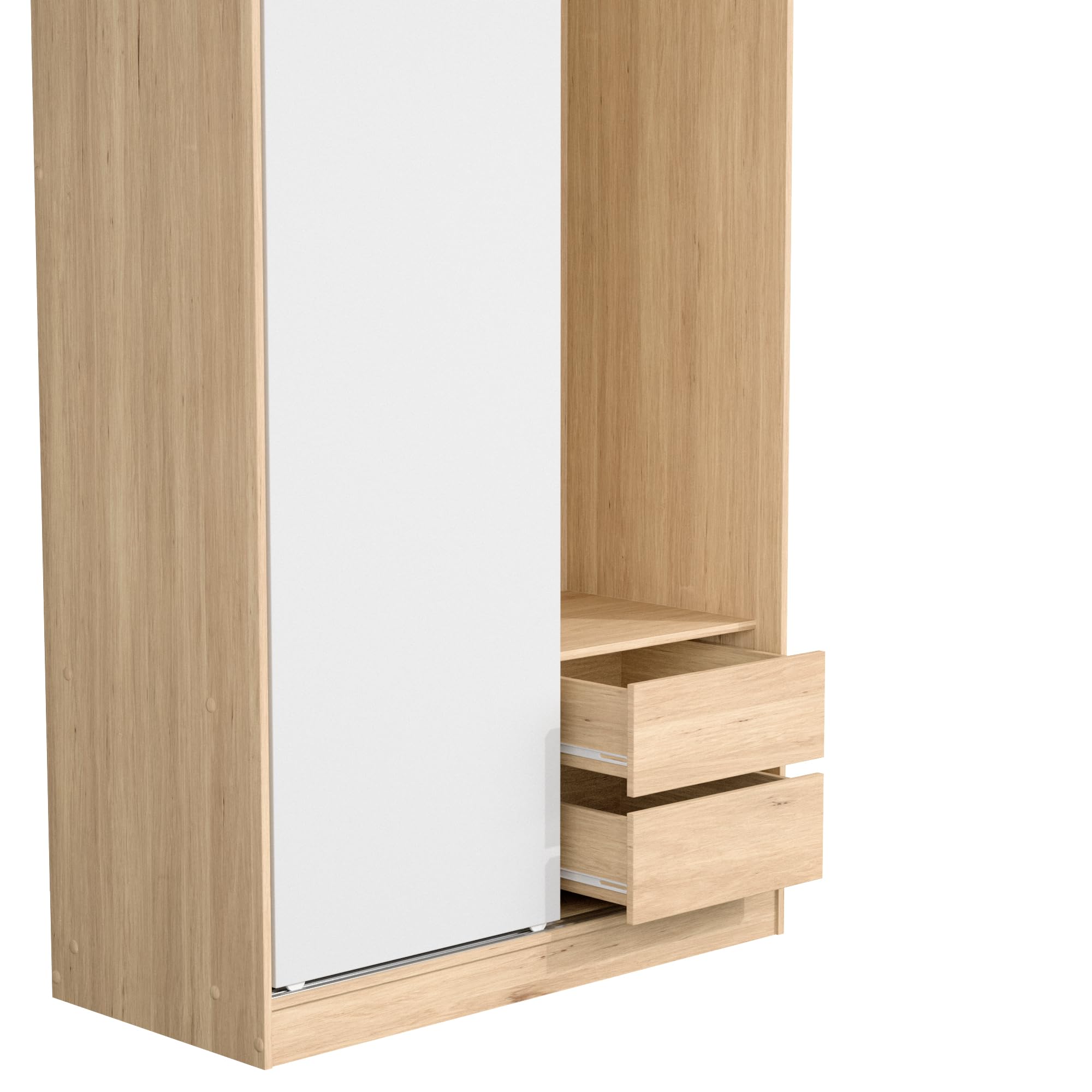 Woodpeckers Furniture And Mattress Modern Wood Double Sliding Door Wardrobe (White + Natural Oak)