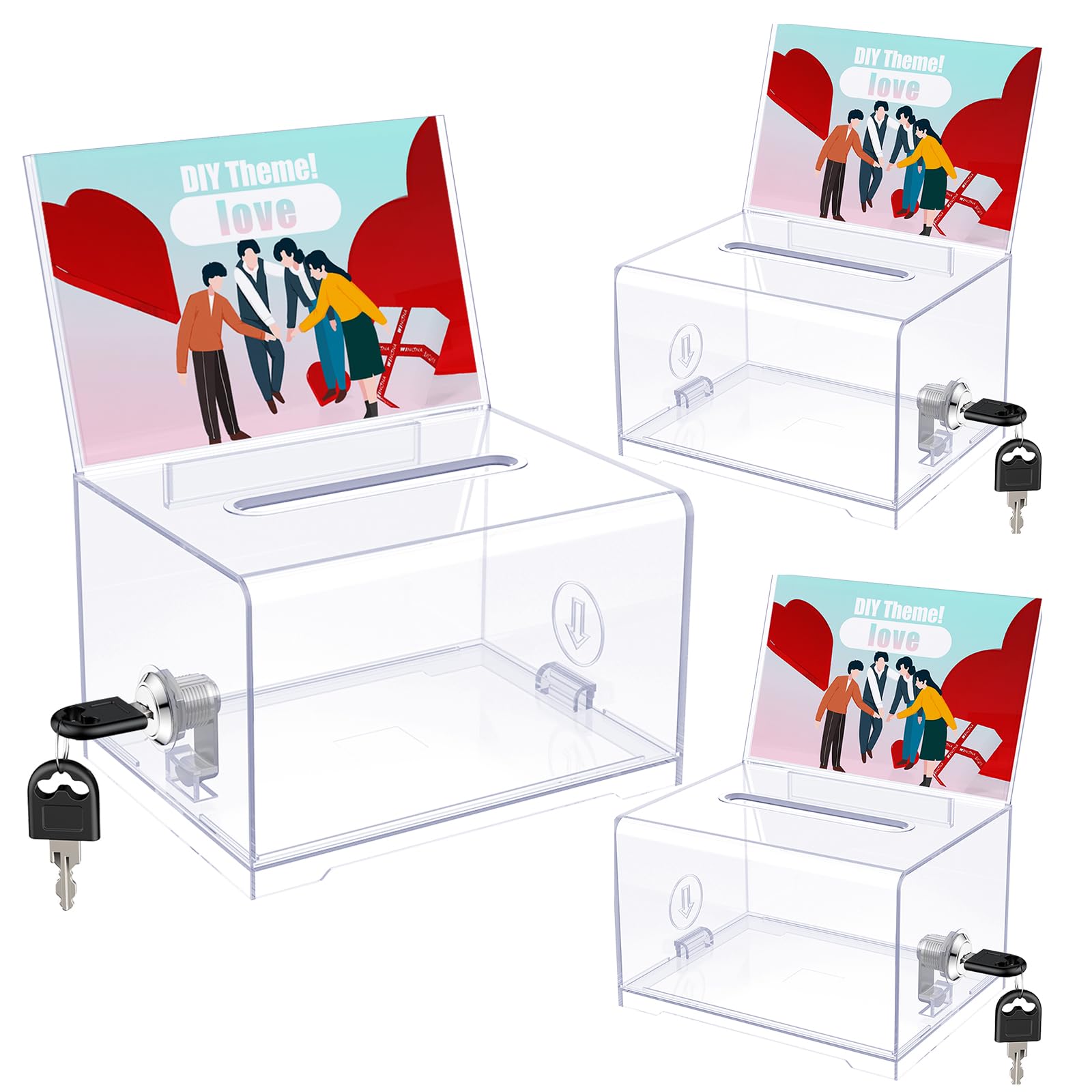 Uniclife 3 Pack Acrylic Donation Box With Lock And Sign Holder Clear Ballot Box With Slot Plastic Suggestion Box Storage Contain