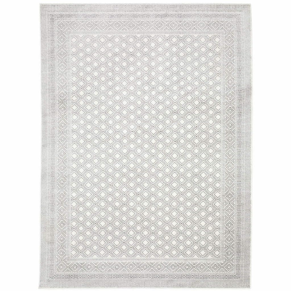 HomeRoots 507936 8 x 11 ft. White & Gray Oriental Power Loom Stain Resistant Rectangle Area Rug