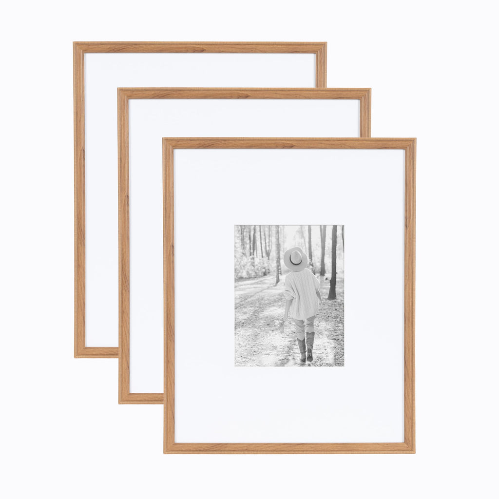 Kate and Laurel Adlynn Rectangle Picture Frame Set of 3, 16 x 20 matted to 8 x 10, Brown, Transitional Three-Piece Frame Set for