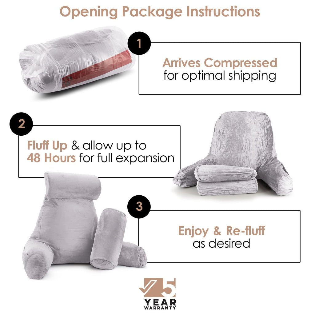 Nestl Reading Pillow Large Bed Pillow, Back Pillow For Sitting In Bed Shredded Memory Foam Chair Pillow, Reading & Bed Rest Pillows Grey Lavender Back Pillow For Bed, Bed Chair Arm Pillow With Pockets