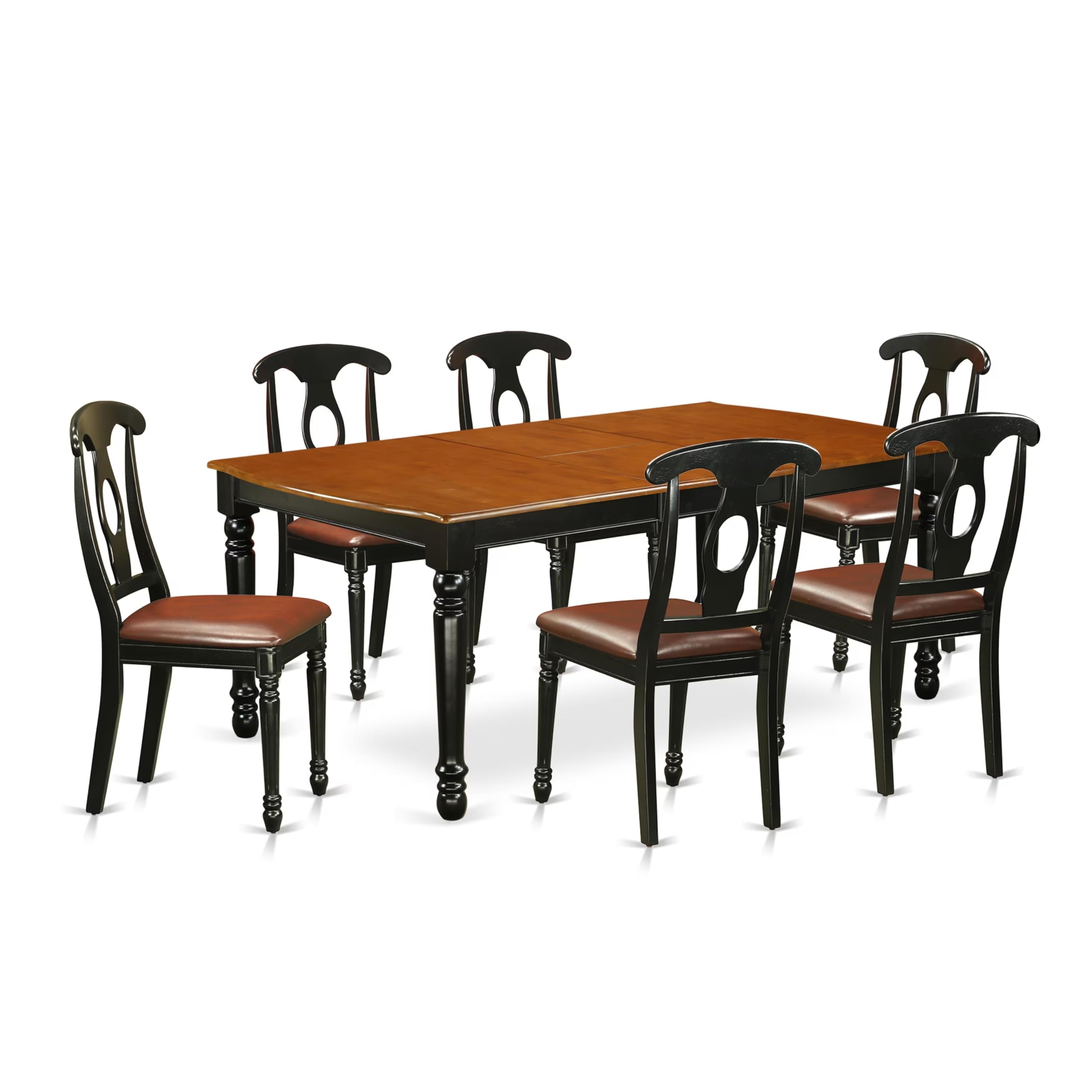 East West Furniture Doke7-Bch-Lc 7 Piece Dining Room Furniture Set Consist Of A Rectangle Wooden Table With Butterfly Leaf And 6 Faux Leather Upholstered Chairs, 42X78 Inch, Black & Cherry