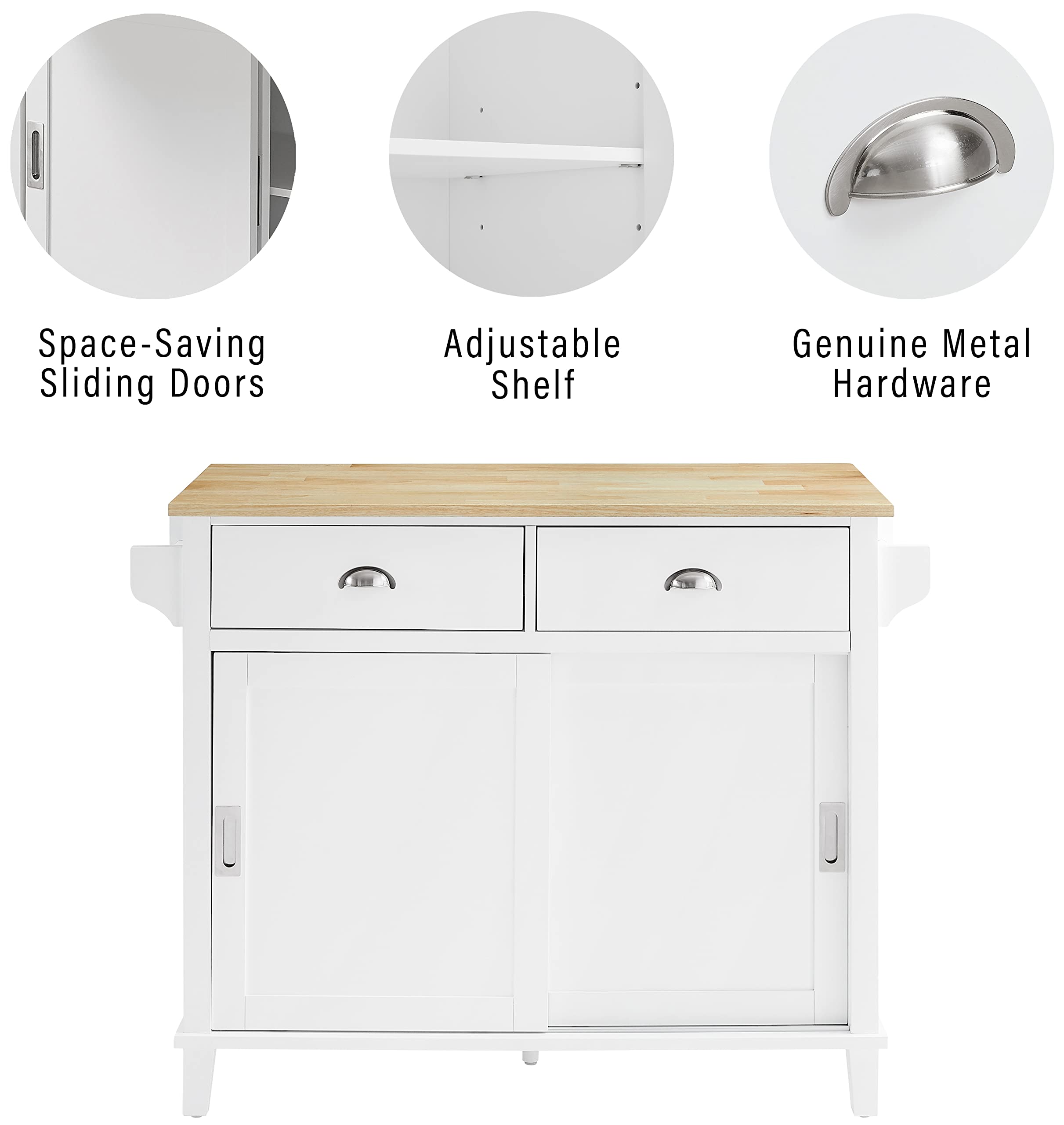 Crosley Furniture Cora Drop Leaf Kitchen Island Microwave Stand, Coffee Bar With Storage Drawers And Shelves, White
