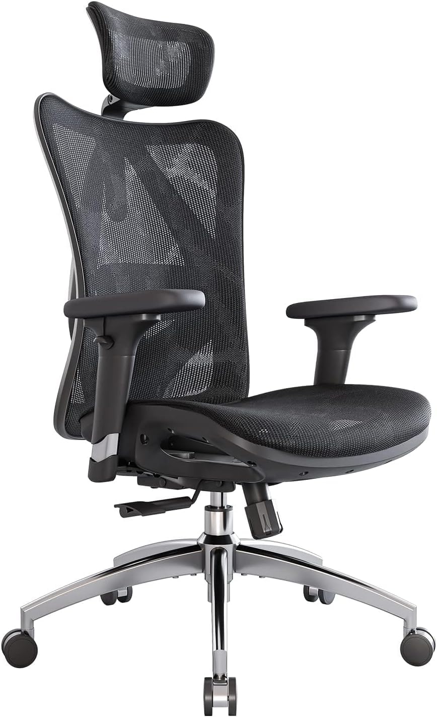Sihoo M57 Ergonomic Office Chair With 3 Way Armrests Lumbar Support And Adjustable Headrest High Back With Tilt Function (Black)