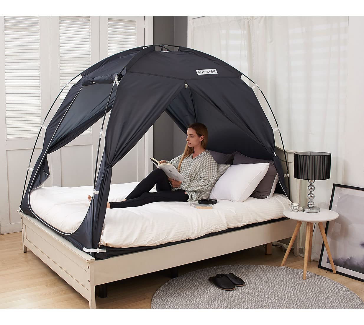Besten Floorless Indoor Privacy Tent On Bed For Warm And Cozy Sleep Inside Drafty Room (Full/Queen, Charcoal)