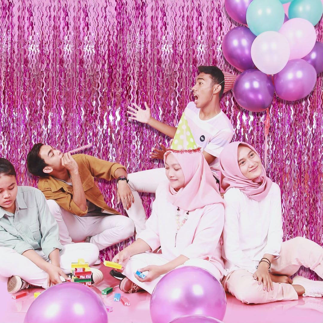 Pink Foil Curtain Backdrop Streamers Party Decorations Pink Birthday Decorations For Women Bachelorette Party Decorations Pink F