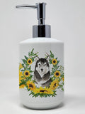 Caroline's Treasures CK2971SOAP Lakeland Terrier in Sunflowers Ceramic Soap Dispenser Hand Soap Dispenser Pump Bottles for Bathr