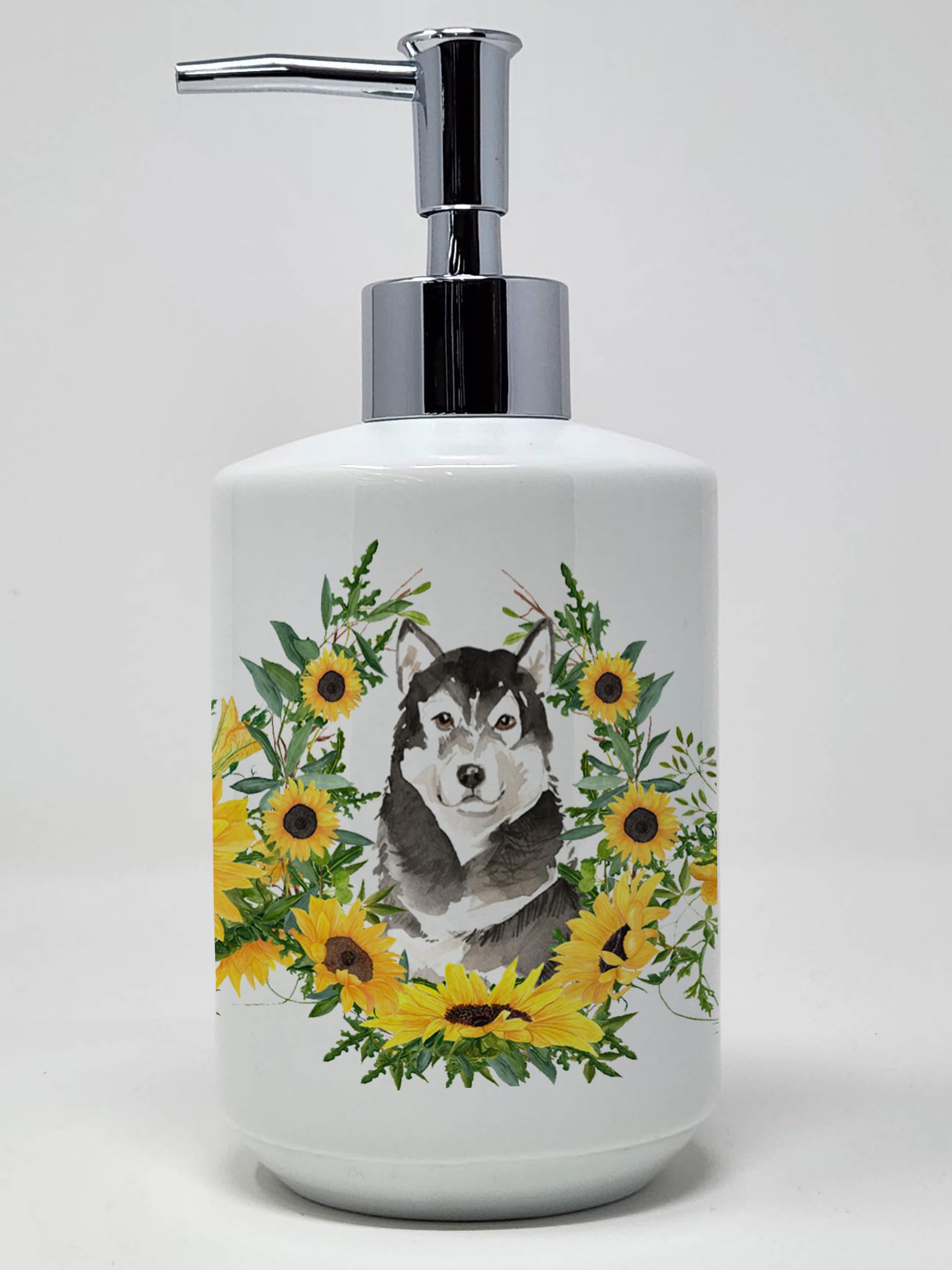 Caroline's Treasures CK2971SOAP Lakeland Terrier in Sunflowers Ceramic Soap Dispenser Hand Soap Dispenser Pump Bottles for Bathr