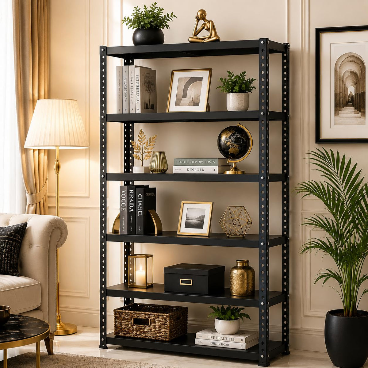 Pure Source India Iron Matte Finish Adjustable Shelving Unit Storage Utility Display Rack for Home Office & Gym Use (2 X 1 X 5 F