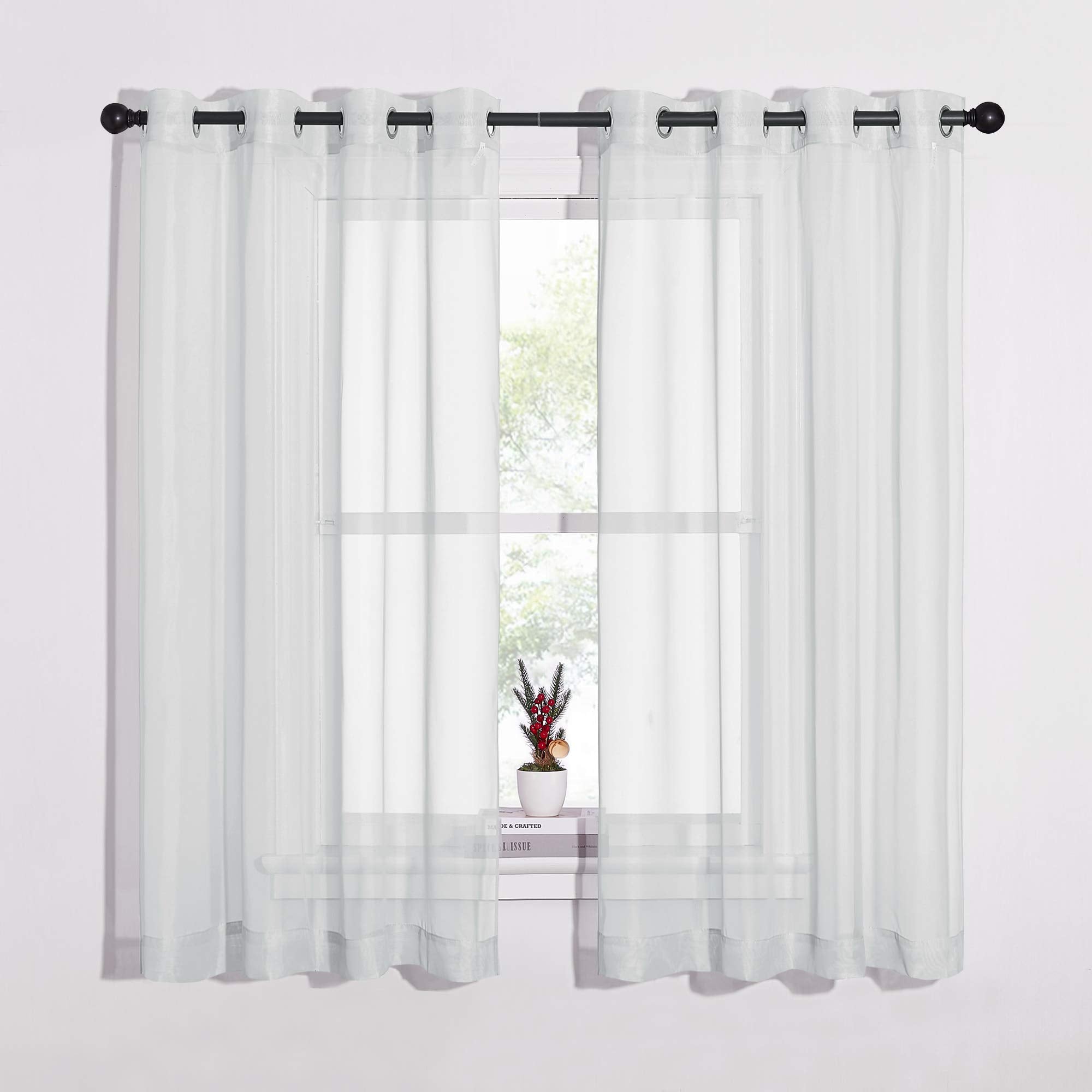 Nicetown Sheer Curtains 63 Long - Ring Top Solid Voile Window Draperies For Bedroom/Home Decor/Kitchen/Living (Light Gray, Set O