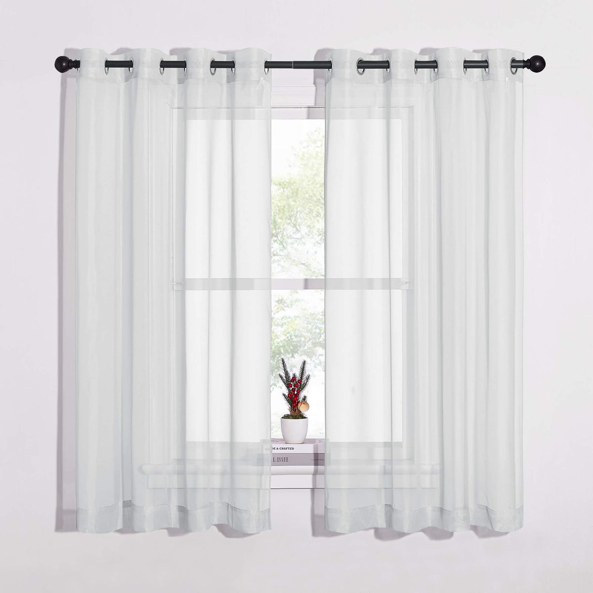 Nicetown Sheer Curtains 63 Long - Ring Top Solid Voile Window Draperies For Bedroom/Home Decor/Kitchen/Living (Light Gray, Set O
