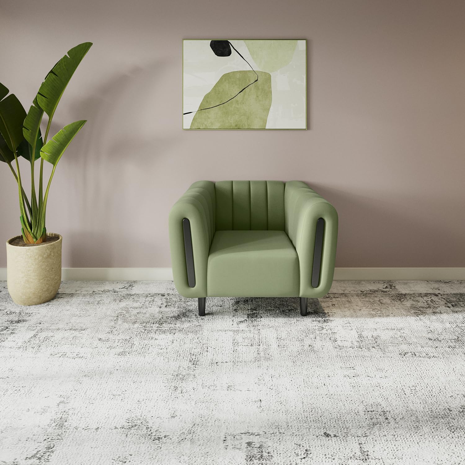 Godrej Interio Sofa Paramount 1 Seater Fabric Sofa For Living Room, 1Year Warranty, Solid Wood (Green)