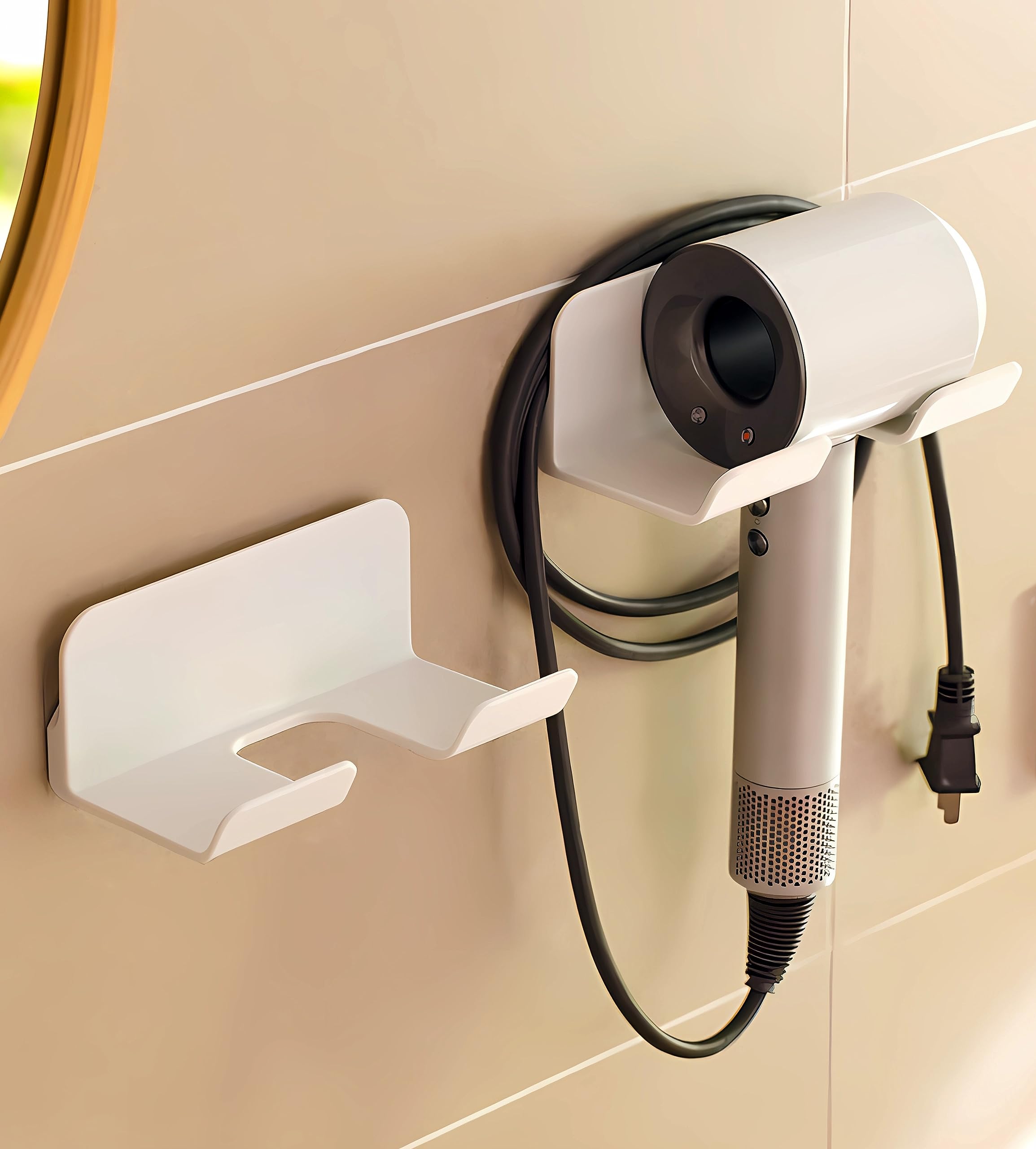 SUPTEC Universal Hair Dryer Holder, Self Adhesive Wall Mount Stand for Most Brand/Size Hair Blow Dryer Hair Dryer Organizer Rack