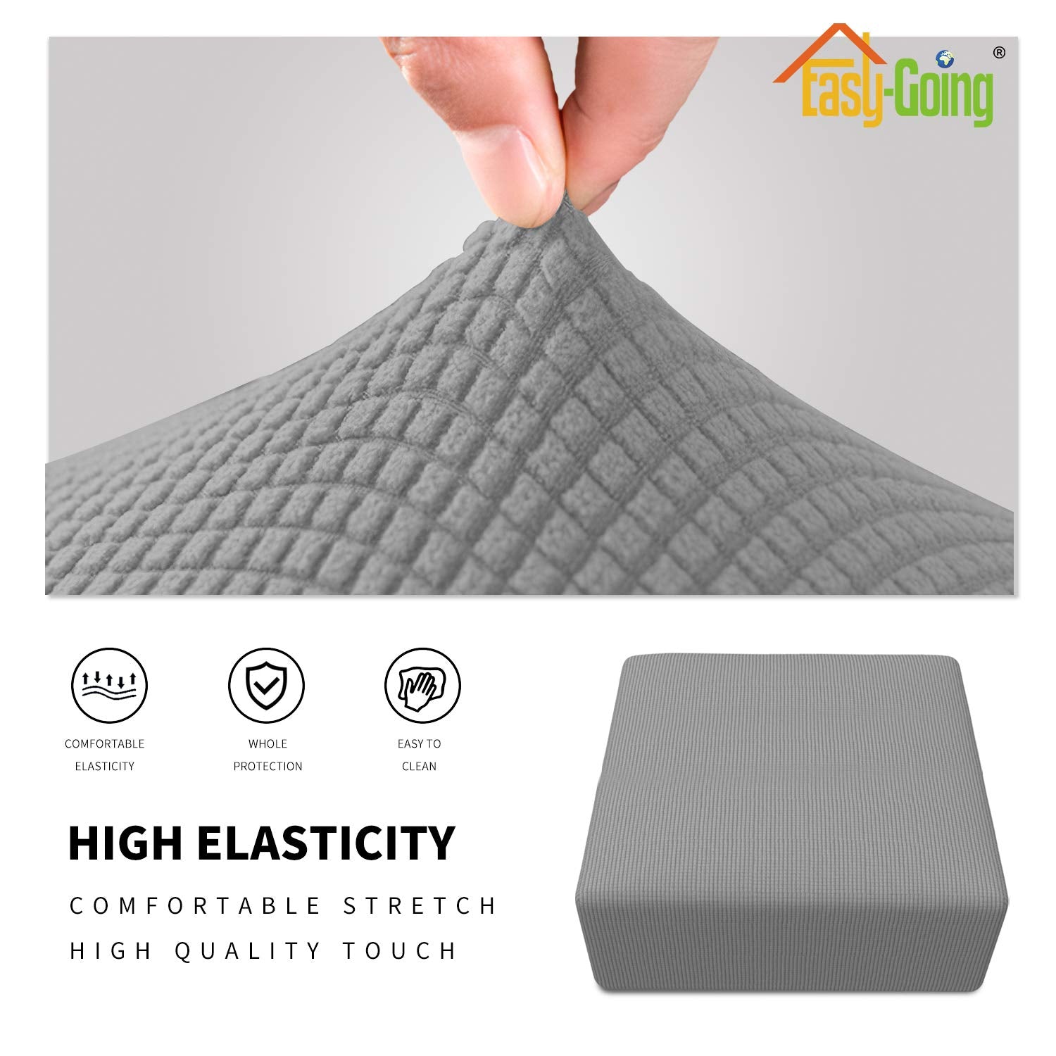 Easy-Going Stretch Square Ottoman Cover Folding Storage Stool Furniture Protector Soft Rectangle Slipcover With Elastic Bottom (30X30X15Inch, Light Gray)