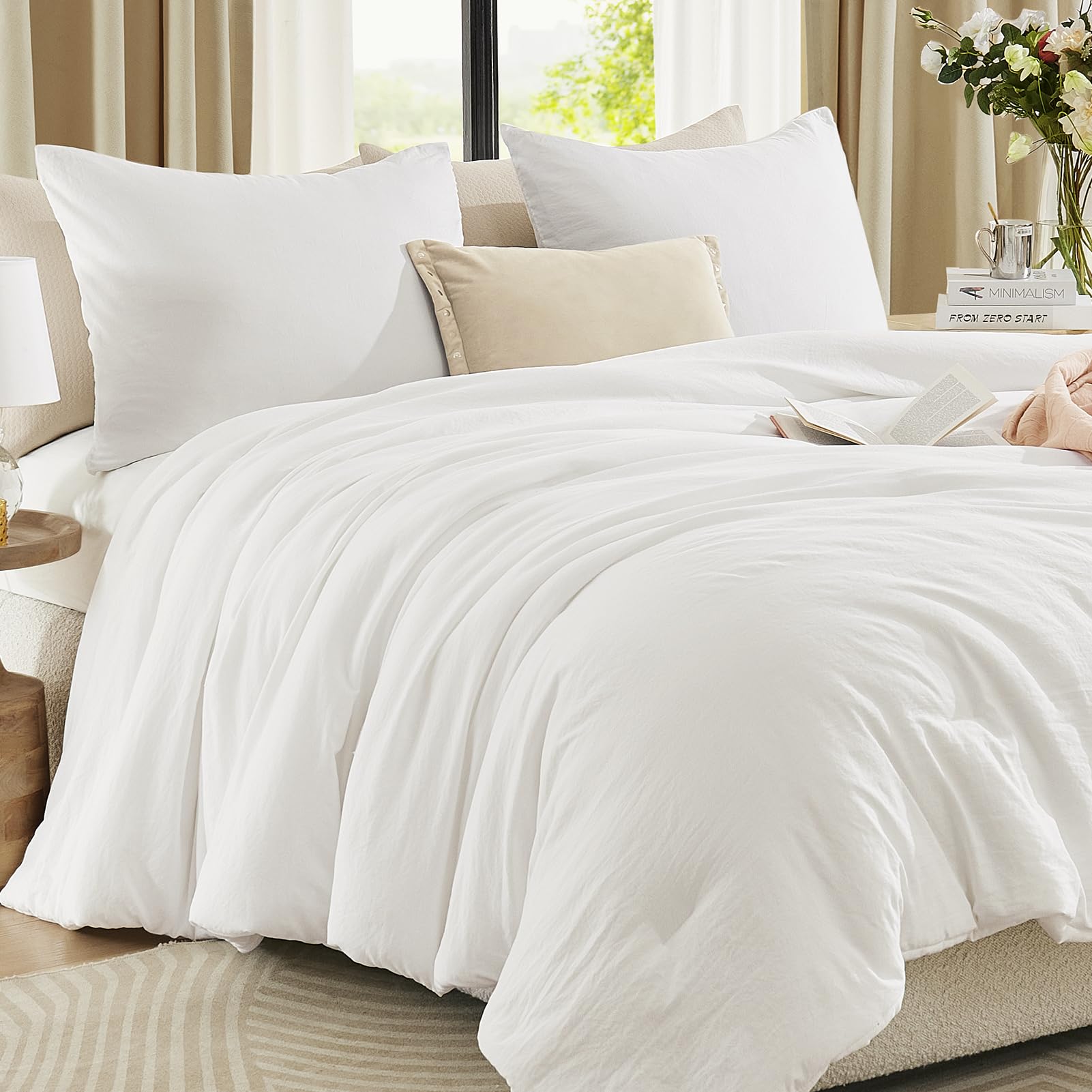 Wrensonge White Comforter Full Size, 3 Piece Soft Microfiber Full Size Comforter Sets(1 Full Size Comforter With 2 Pillow Shams)