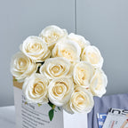Helera 12Pcs Ivory Roses Artificial Flowers Silk Flowers Fake Roses With Long Stems For Wedding Decor Home Decor Baby Shower Par