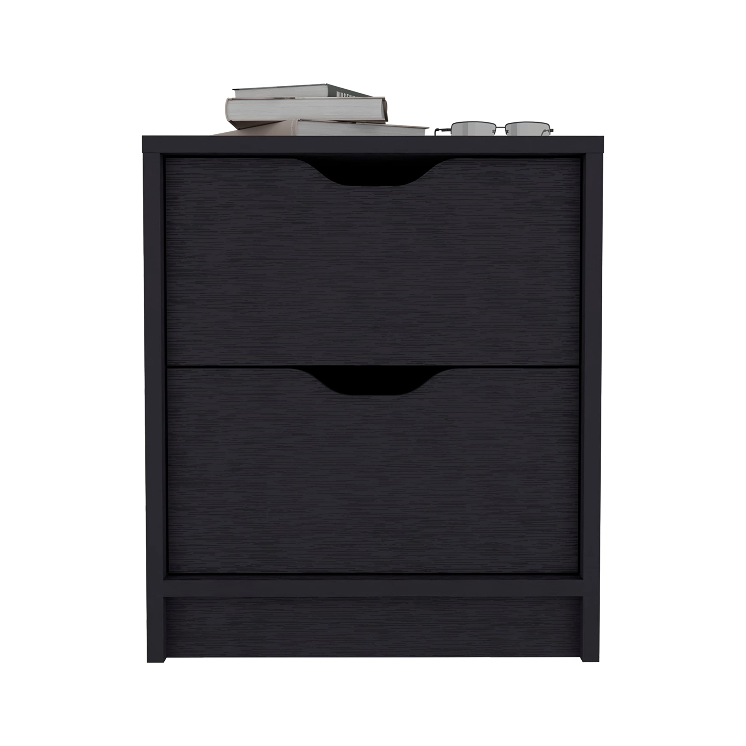 Double Drawer Nightstand 19&quot; H, Bedside Table, Black