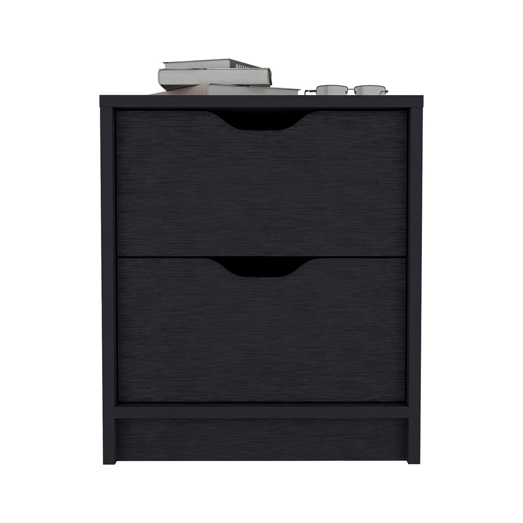 Double Drawer Nightstand 19" H, Bedside Table, Black