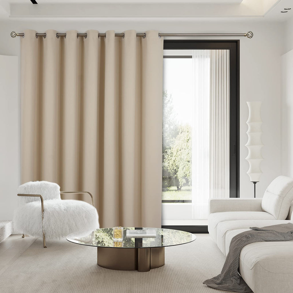Bgment Fashion Sliding Door Curtain 100 X 84 Inches, Wide Thermal Blackout Curtains Room Darkening Room Divider Window Curtain, 1 Panel, Beige, 84 Length X Wide 100