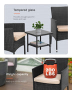 Fdw Patio Furniture Set Outdoor Furniture Wicker Bistro Rattan Chair Conversation Sets With Coffee Table For Yard Backyard Lawn Porch Poolside Balcony,Black And Beige